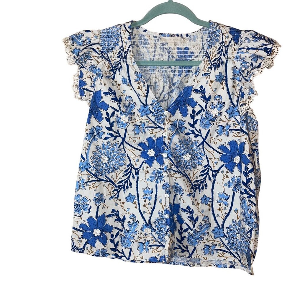 Jennifer And Grace Womens Top Size Small Multicolor Crochet Lace Trim Floral